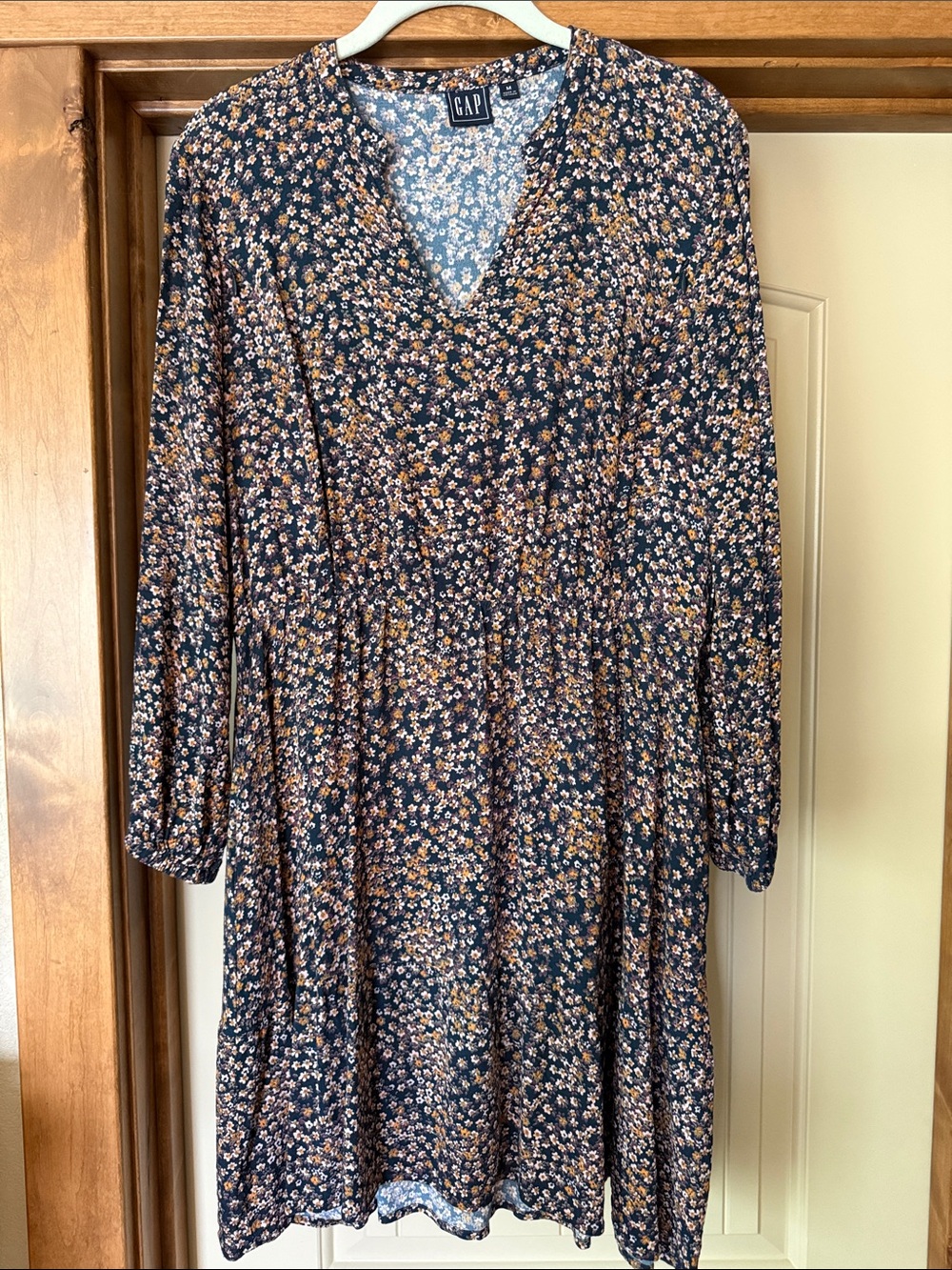 GAP Navy Multi Floral V-Neck Long Sleeve Maternity Dress